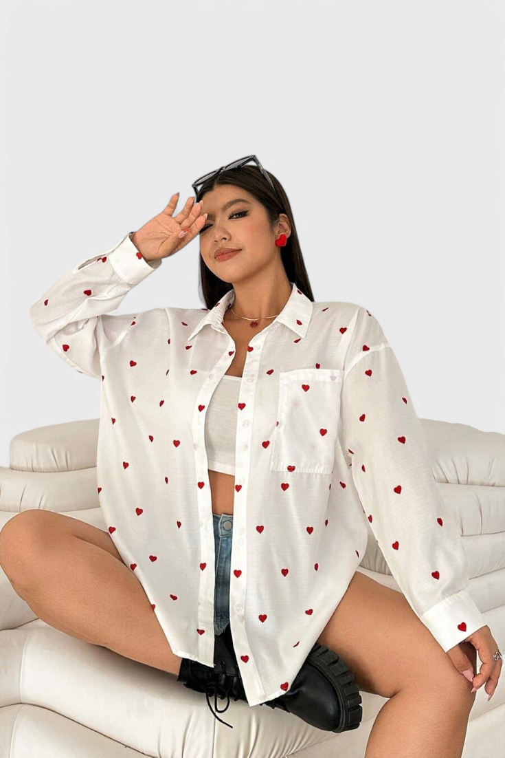 Rhiannon Blusa de Algodón Bordada con Corazones