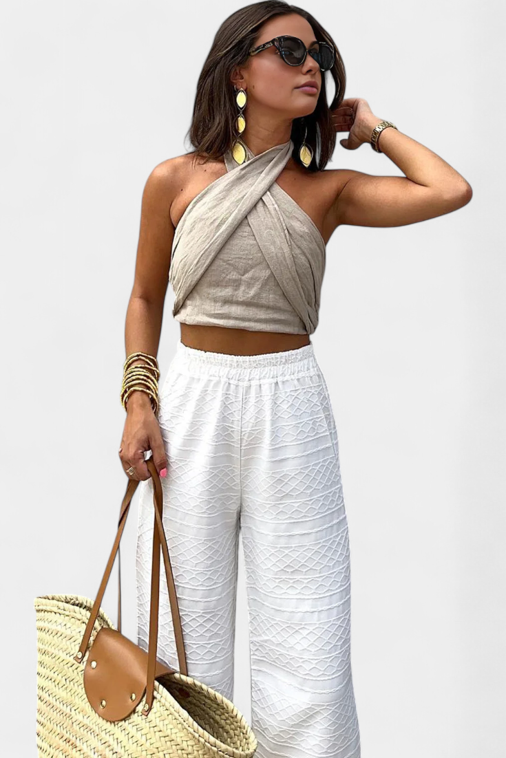 Lena Top Cruzado Sin Espalda con Nudo y Estilo Halter