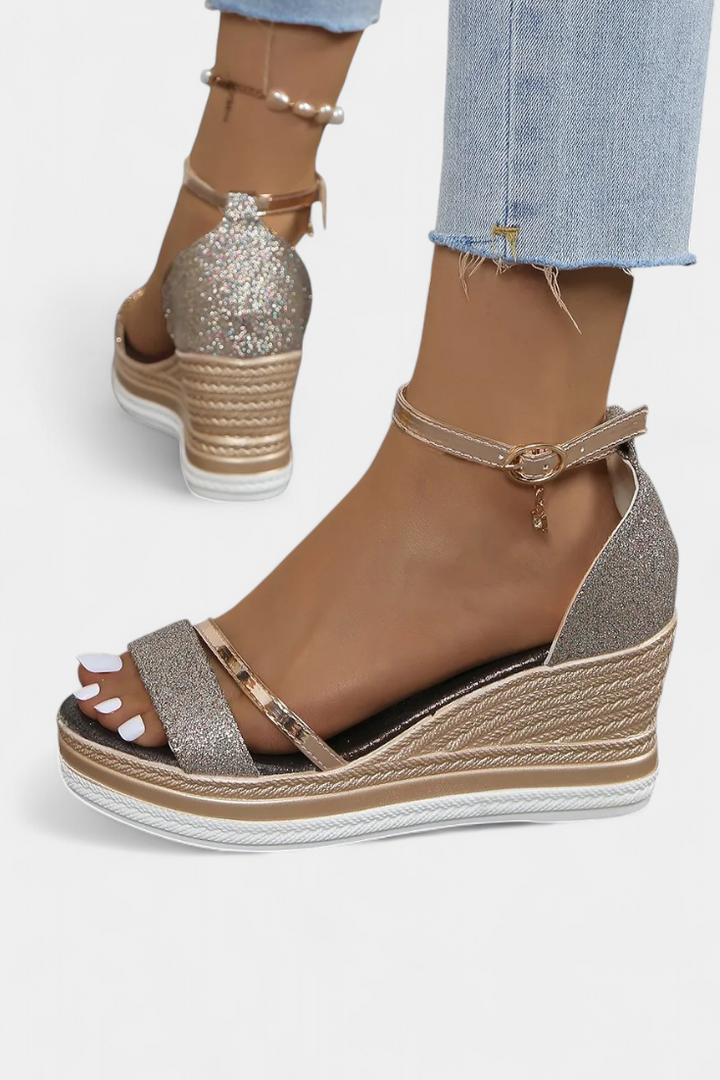 Corinne Sandalias Ortopédicas con Plataforma Wedge y Acabado Brillante