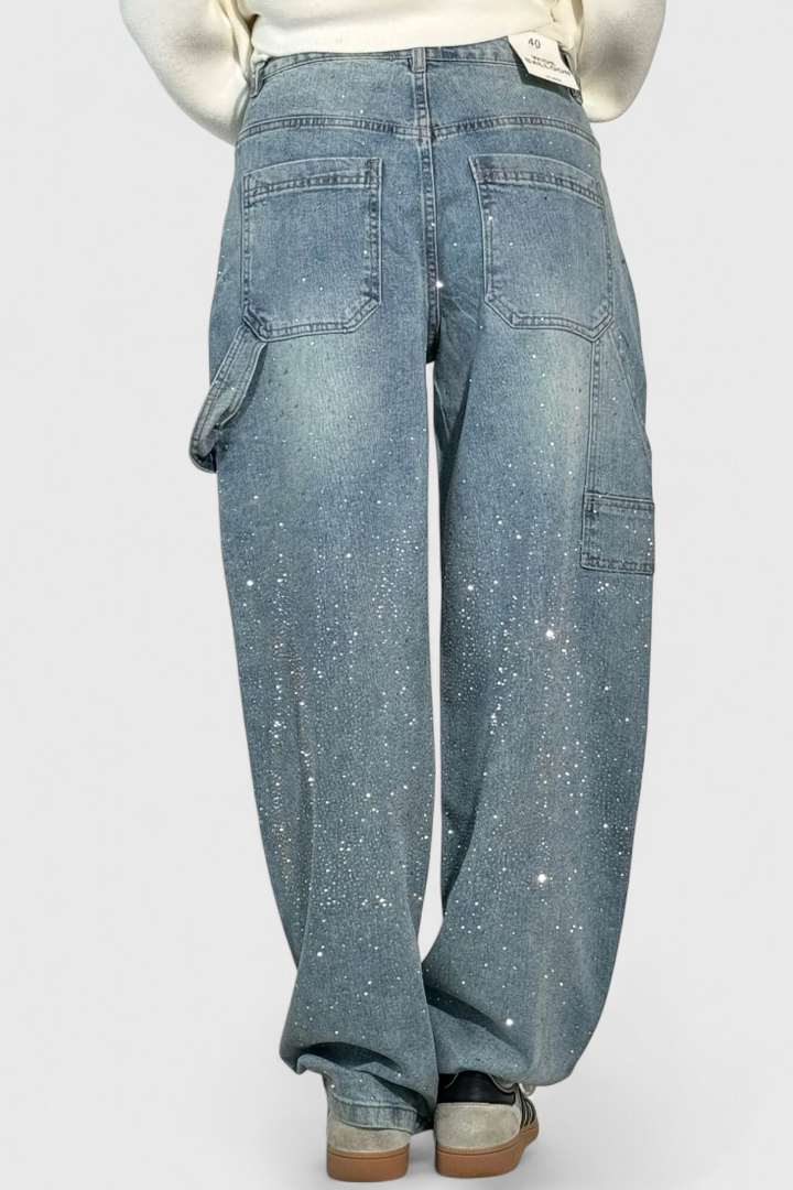 Dariya Jeans Cargo Balloon con Brillo y Aplicaciones de Pedrería