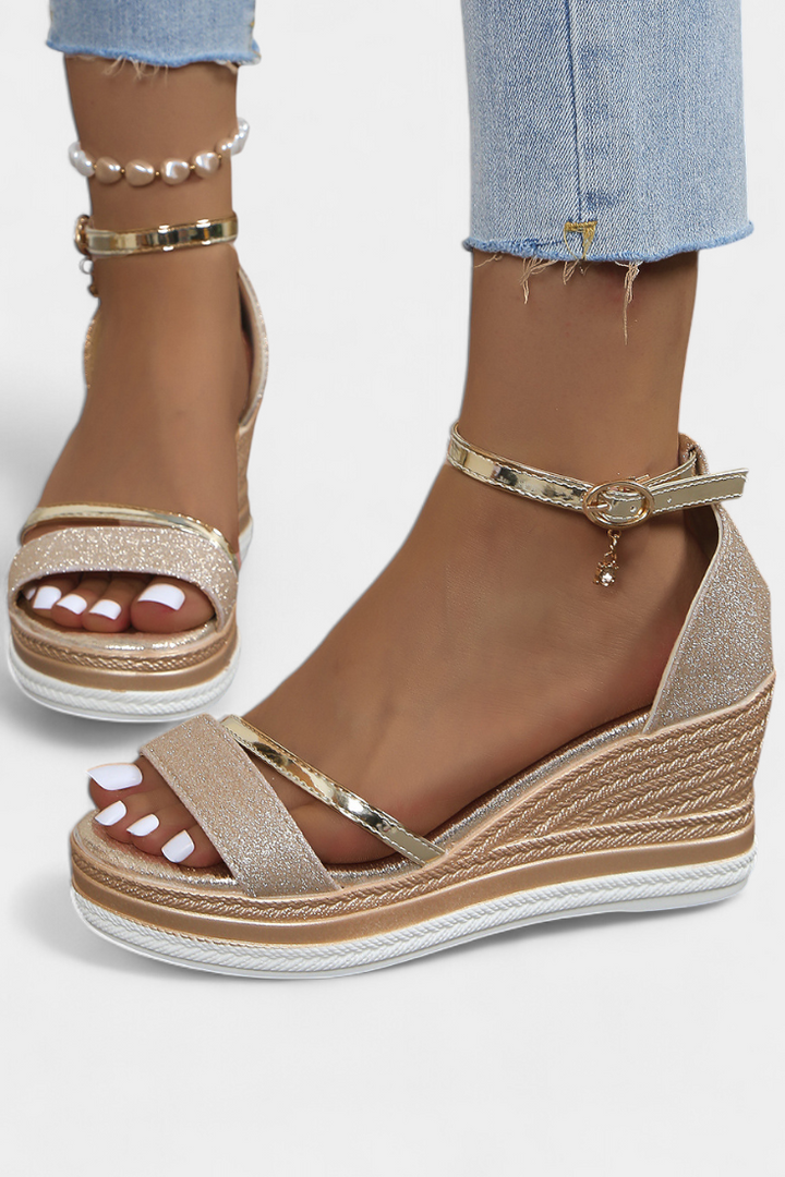 Corinne Sandalias Ortopédicas con Plataforma Wedge y Acabado Brillante