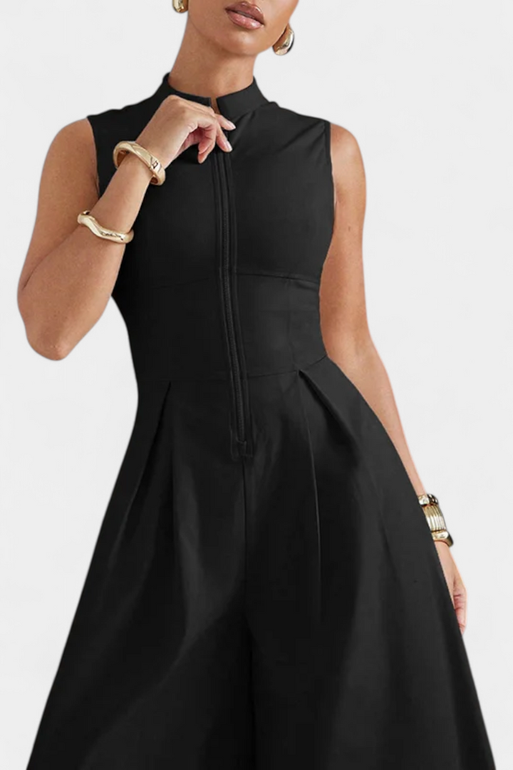 Blanca Mono Sin Mangas de Pierna Ancha con Pliegues