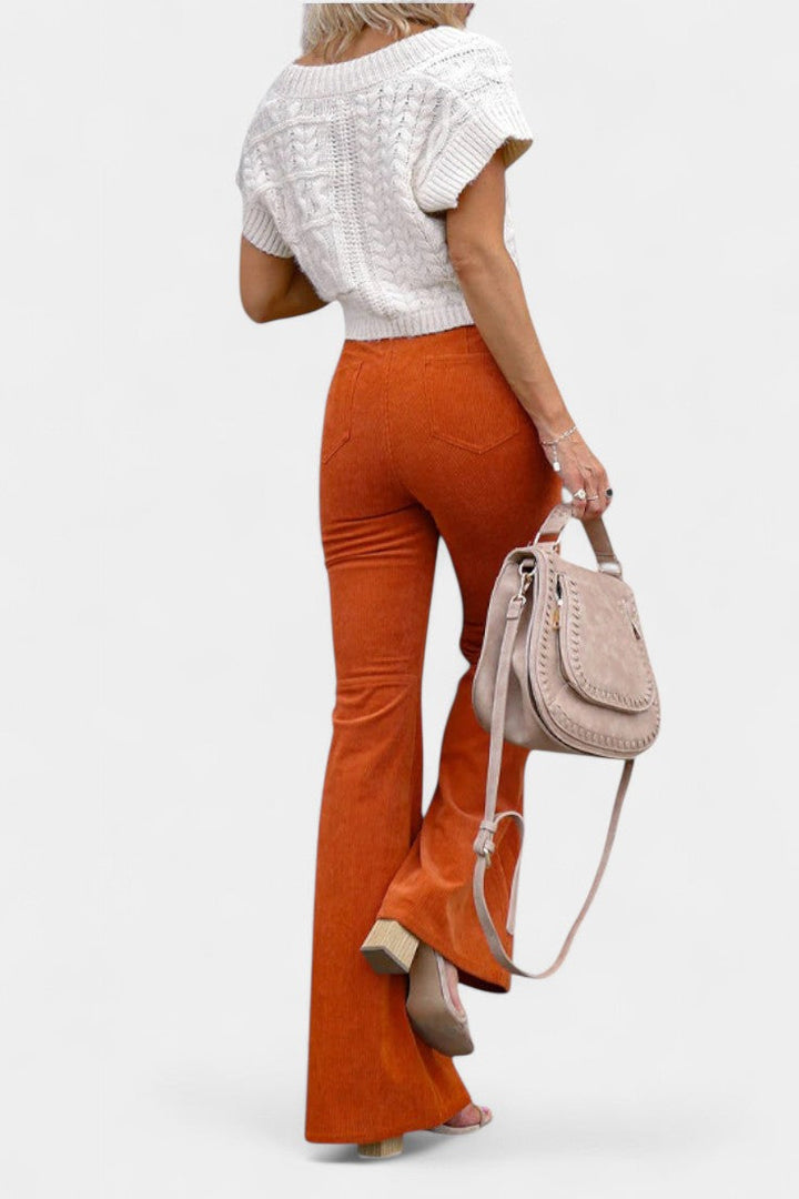 Kiara Pantalones de Terciopelo de Pierna Ancha de Cintura Alta