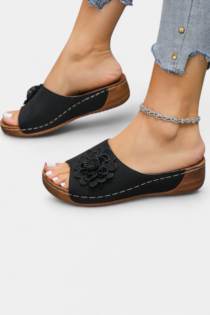 Rica Sandalias Ortopédicas con Flor 3D y Suela Acolchada