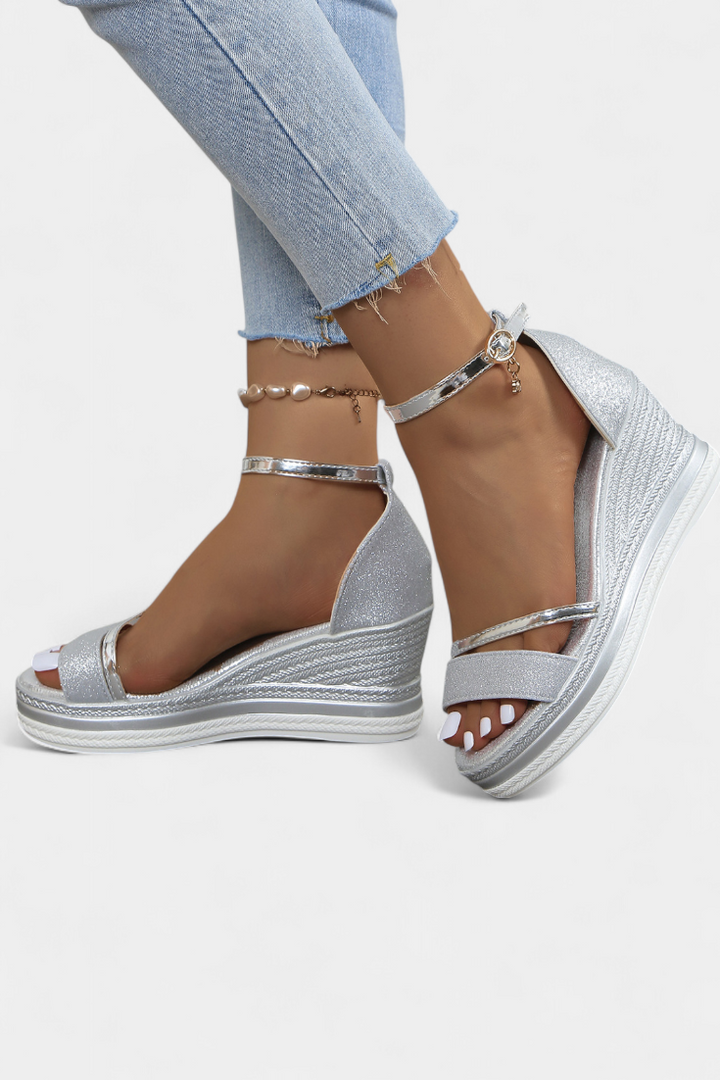 Corinne Sandalias Ortopédicas con Plataforma Wedge y Acabado Brillante